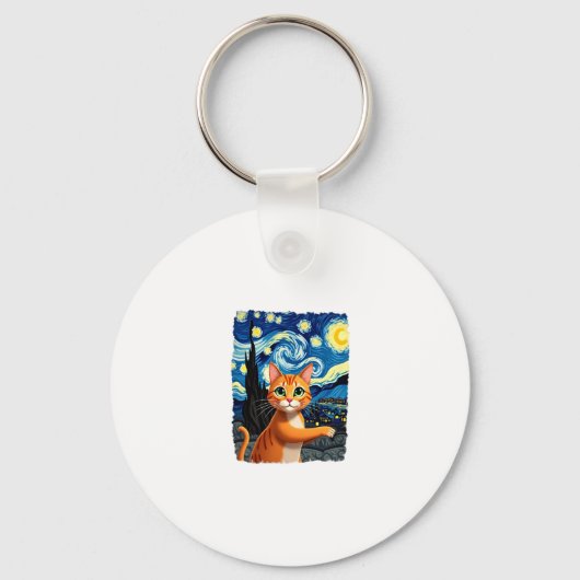 Porte-clés Orange Chat Selfie Starry Night Chat Maman Amoureu (Recto)
