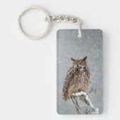 Porte-clés Orange Grande Chouette à Cornes Peinture d'oiseaux (Devant)