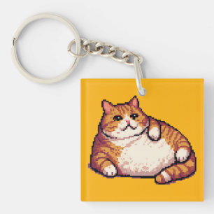 Porte-clés Orange gros chat mème pixel art