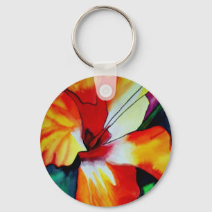 Porte-clés Orange Hibiscus fleurs tropicales aquarelle art