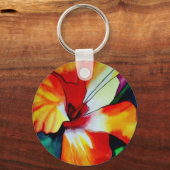 Porte-clés Orange Hibiscus fleurs tropicales aquarelle art (Recto)