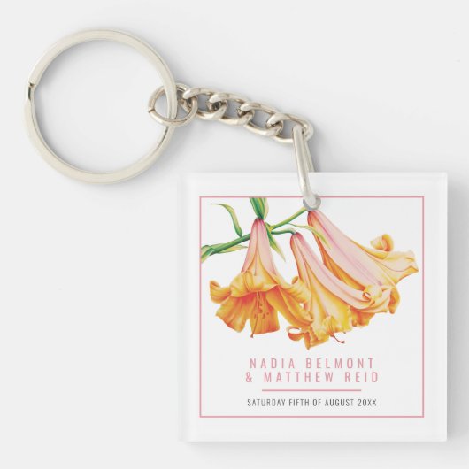 Porte-clés Orange Lily Wedding personalized guest keepsake (Devant)