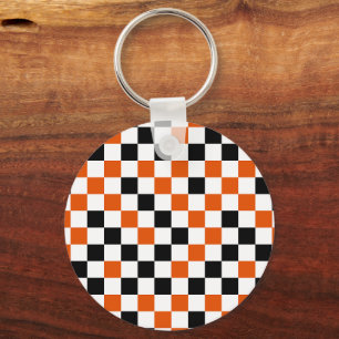 Porte-clés Orange Noir et Blanc à carreaux