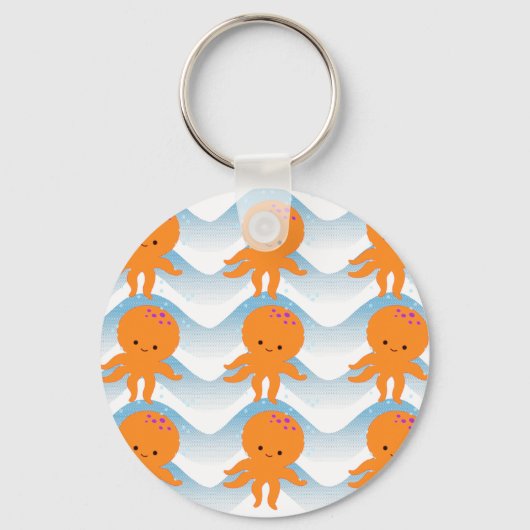 Porte-clés Orange Octopus And Blue Waves Pattern (Recto)