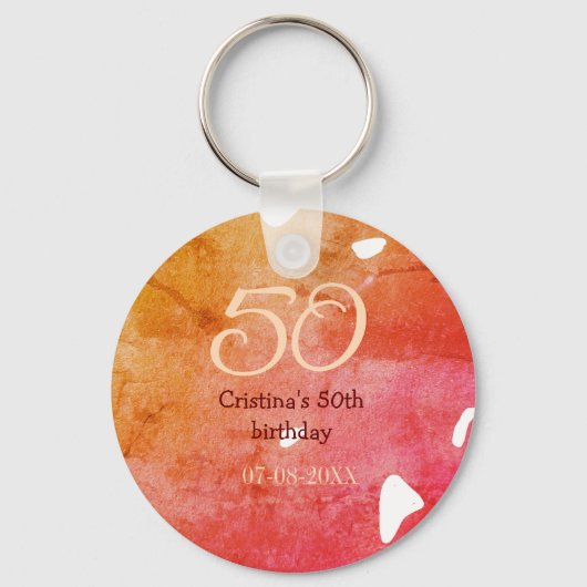 Porte-clés Orange rouge 50 anniversaire ajouter nom date p (Recto)