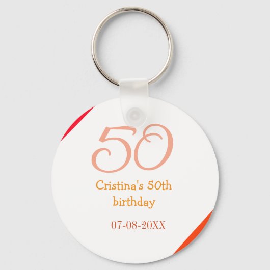 Porte-clés Orange rouge 50 anniversaire anniversaire ajouter (Recto)