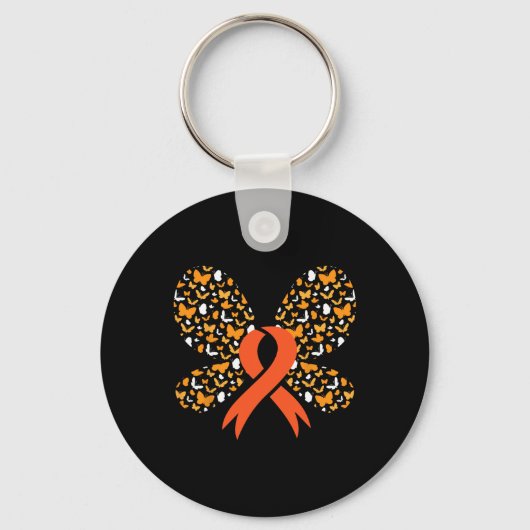 Porte-clés Orange Ruban Papillon Leucémie Sensibilisation Sur (Recto)