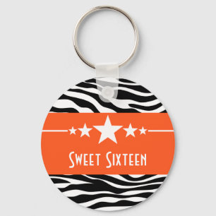 Porte-clés Orange Stars Zebra Print Sweet 16 Keychain
