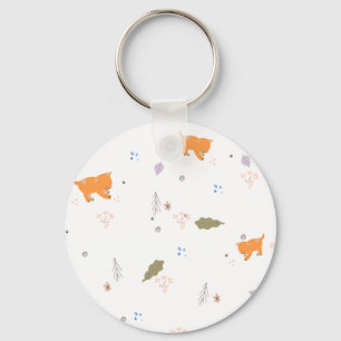 Porte-clés Orange Tabby et Motif Feuille