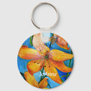 Porte-clés Orange Tiger Lily Floral Personalized