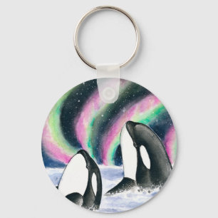Porte-clés Orca Whales Galaxy Northern Lights Aquarelle