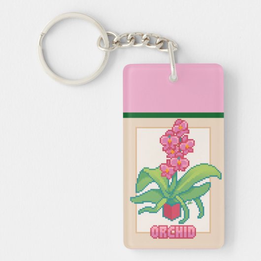 Porte-clés Orchid Pixelart, Pixel Art (Devant)