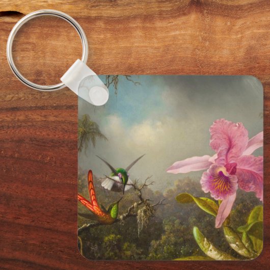 Porte-clés Orchidée avec deux colibris Heade (Recto)