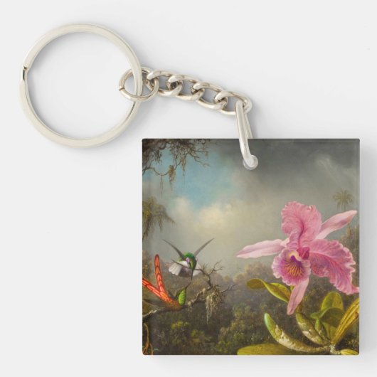 Porte-clés Orchidée avec deux colibris Heade (Devant)