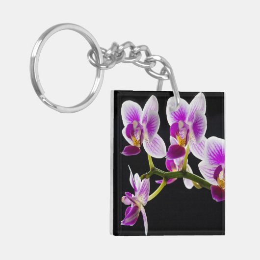 Porte-clés Orchidée blanche et violette (Devant gauche)