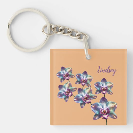 Porte-clés Orchidée holographique iridescendante (Devant)