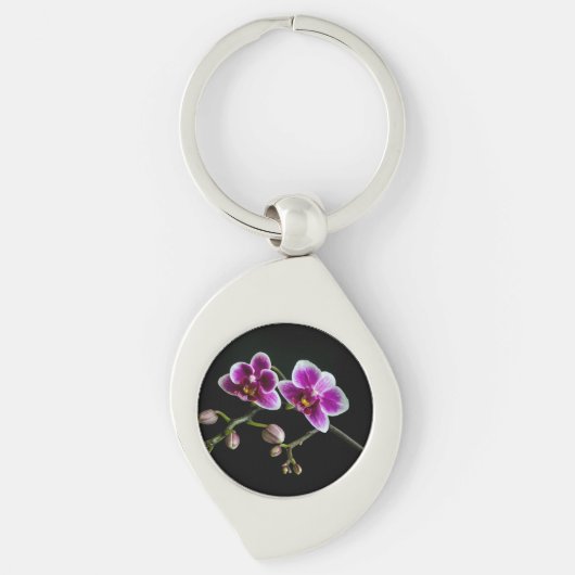Porte-clés Orchidée rose blanc couleur sur noir pâle doux (Devant)