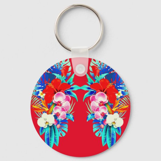 Porte-clés Orchidée tropicale et palmier feuille floral hawaï (Recto)