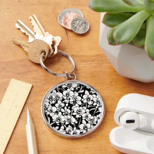 porte-clés orchidées noir et blanc (Bureau)