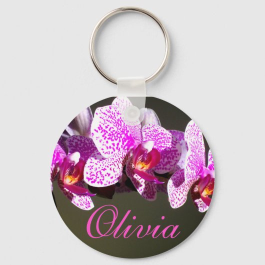Porte-clés Orchidées rose calligraphie florale tropicale (Recto)