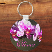 Porte-clés Orchidées rose calligraphie florale tropicale (Recto)