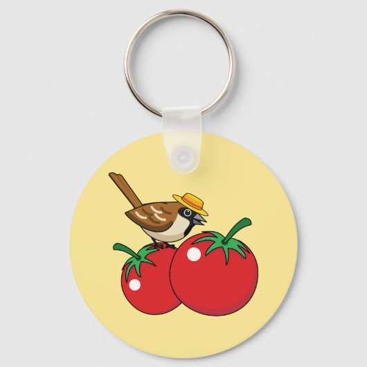 Porte-clés Organic lover Sparrow Eating Red Tomato (Recto)