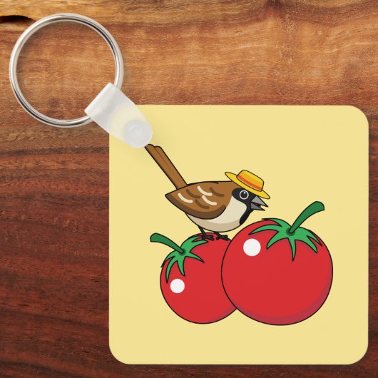 Porte-clés Organic lover Sparrow Eating Red Tomato (Recto)
