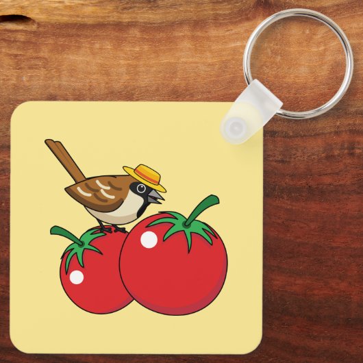 Porte-clés Organic lover Sparrow Eating Red Tomato (Verso)