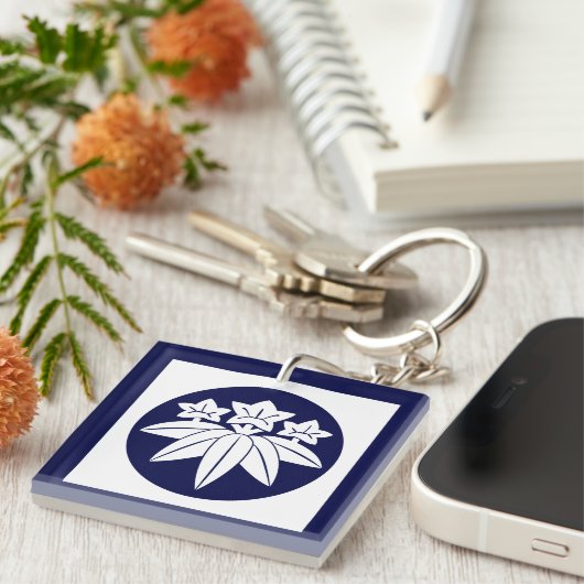 Porte-clés Oriental Blue Kamakura Minamoto Japon Mon Art (Devant Droit)