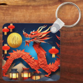 Porte-clés Origami chinois Dragon rouge Année Monogramme SqK (Verso)