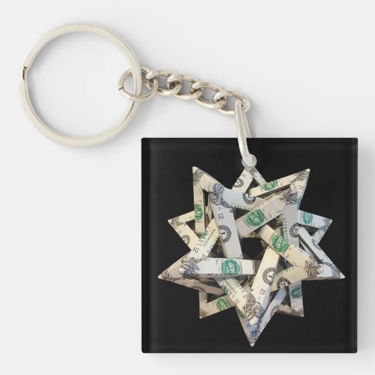 Porte-clés Origami d'argent cinq tétraèdres entrelacés (Devant)