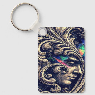 Porte-clés Ornate Abstract Face with Flowing Baroque Keychain