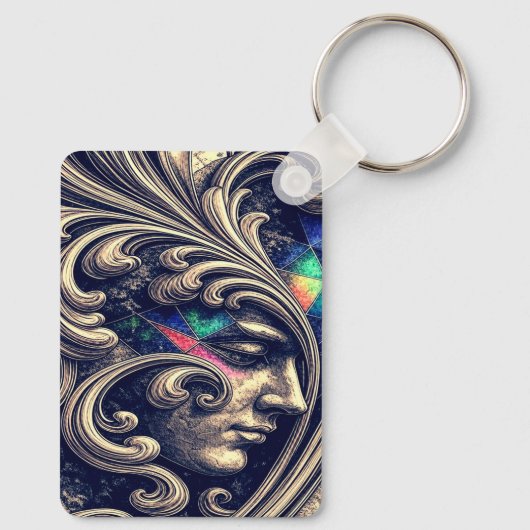 Porte-clés Ornate Abstract Face with Flowing Baroque Keychain (Verso)