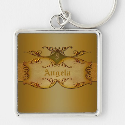 Porte-clés Ornate Brown Scrolls Monogramme Porte - clé (Devant)