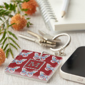 Porte-clés Ornate Butterflies Burgundy Pattern Monogram (Devant Droit)