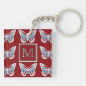 Porte-clés Ornate Butterflies Burgundy Pattern Monogram (Dos)