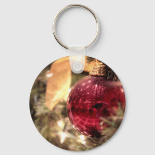 Porte-clés ornement de sapin de Noël rouge festif