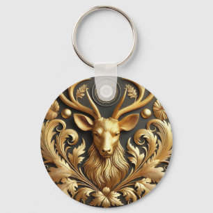Porte-clés Ornement de tête de cerf doré élégant