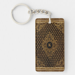 Porte-clés Ornement doré avec votre Monogramme