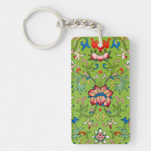 Porte-clés Ornement floral vert chinois vintage Owen Jones