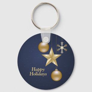 Porte-clés Ornements Dorés de Noël Étoiles Bleu Marine Élégan