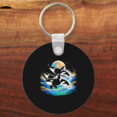 Porte-clés Orque dans l'espace, planètes, étoiles, mur amoure (Recto)