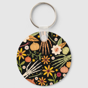 Porte-clés Os d'Halloween, motif floral sans couture.