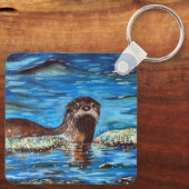 Porte-clés Otter dans les vagues Peinture Porte - clé (Verso)