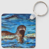 Porte-clés Otter dans les vagues Peinture Porte - clé (Dos)