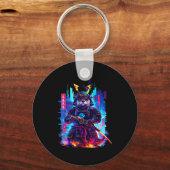 Porte-clés Otter Katana Cyberpunk Neon Samurai Japanese Art  (Recto)