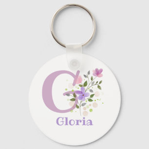 Porte-clés ou porte-clés à motif floral avec nom