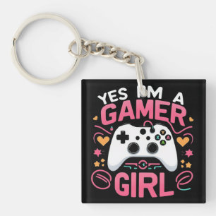 Porte-clés Oui je suis une fille Gamer : manette rose et blan