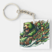 Porte-clés Ours Animés à bord d'une voiture verte (Devant)