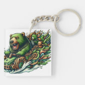 Porte-clés Ours Animés à bord d'une voiture verte (Dos)